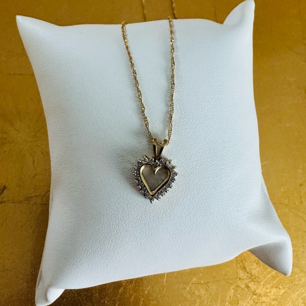14K Yellow Gold Diamond Heart Pendant with Chain